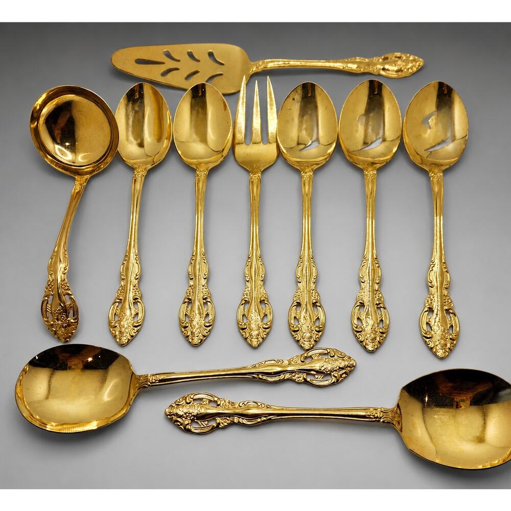 Vintage Viners of Sheffield VS11 Gold Electroplate Serving Utensils 10 piece Set